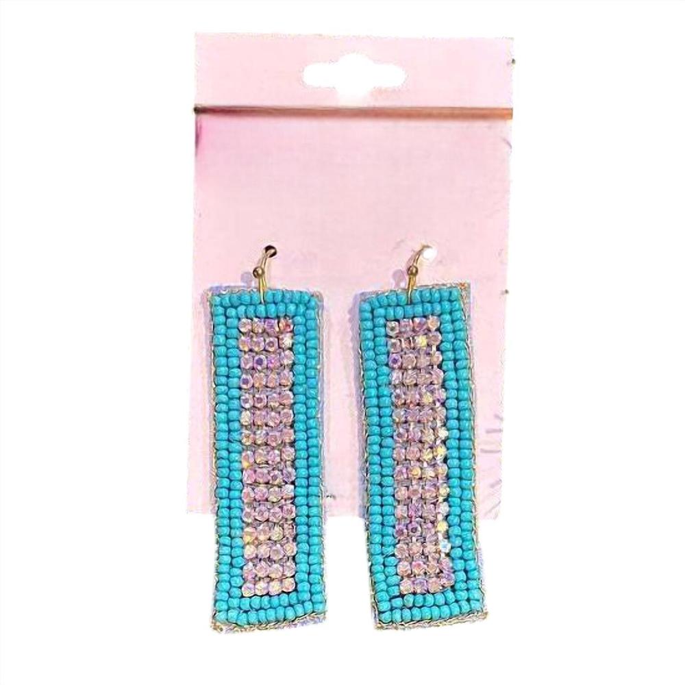 NEW SOPHIA COLLECTION women's rectangle seed bead & rhinestone earrings in turqu